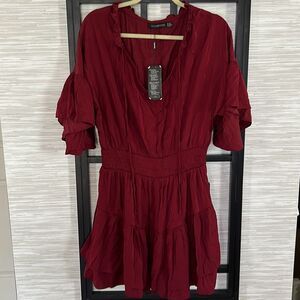 NWT Burgundy ruffled mini dress bohemian style homyee xl 10